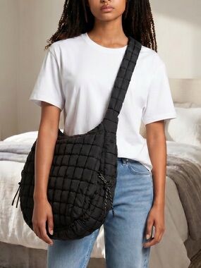 (NWT) Urban Fit By Urban Expressions Quilted Puffer Hobo Tote in Black